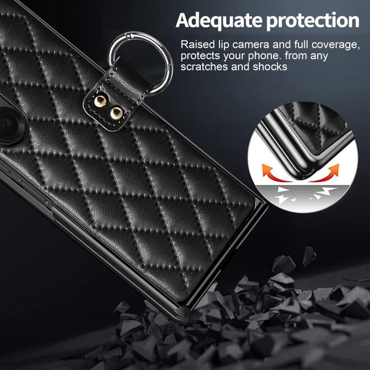 VIETAO Diamond Pattern Metal Ring PU Leather Phone Case