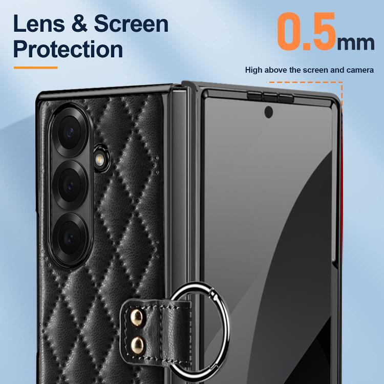 VIETAO Diamond Pattern Metal Ring PU Leather Phone Case