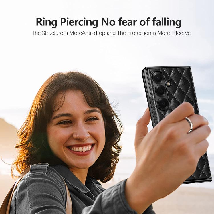 VIETAO Diamond Pattern Metal Ring PU Leather Phone Case