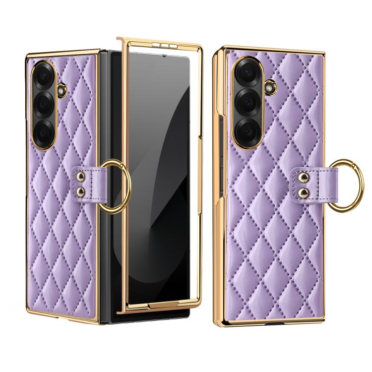 VIETAO Diamond Pattern Metal Ring PU Leather Phone Case