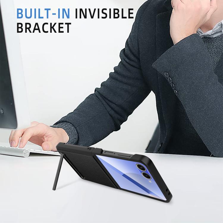 Integrated Invisible Bracket Litchi Skin Pasting Phone Case
