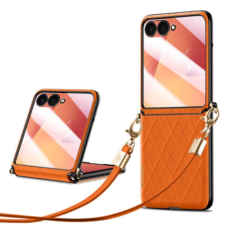 SULADA Elegant Rhombic Texture Folding Phone Case with Lanyard