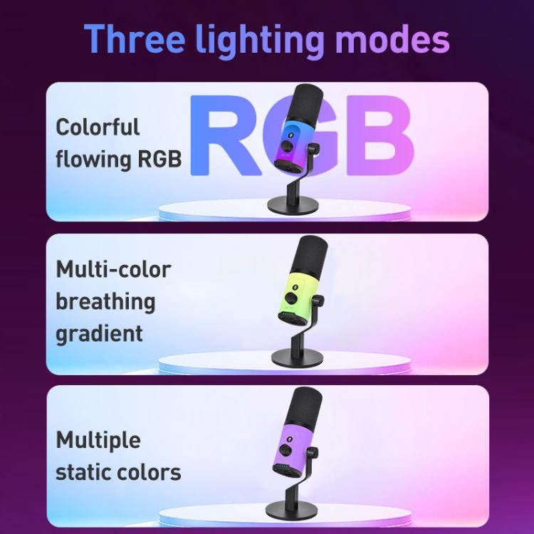 XTUGA ZX-777 XLR / USB-C Dynamic Microphone RGB Light Noise Reduction for Live