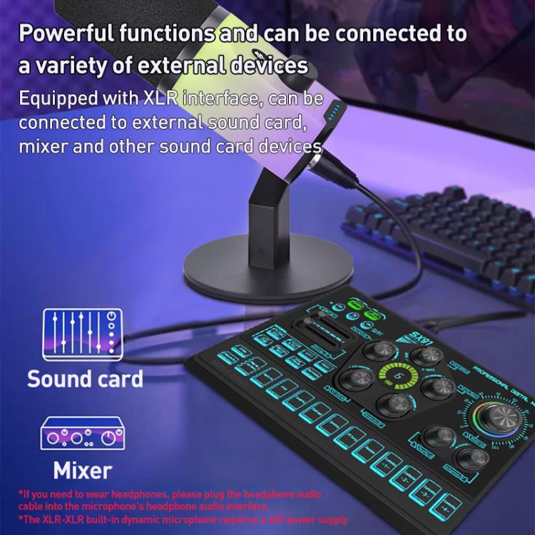 XTUGA ZX-777 XLR / USB-C Dynamic Microphone RGB Light Noise Reduction for Live