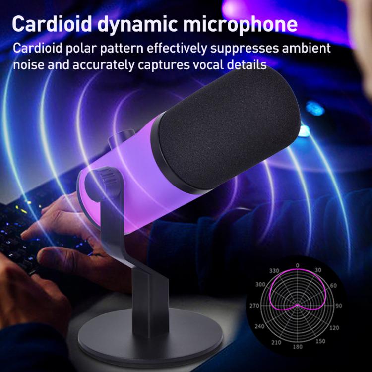 XTUGA ZX-777 XLR / USB-C Dynamic Microphone RGB Light Noise Reduction for Live
