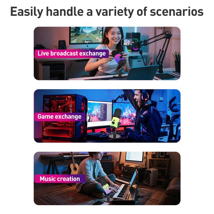 XTUGA ZX-777 XLR / USB-C Dynamic Microphone RGB Light Noise Reduction for Live