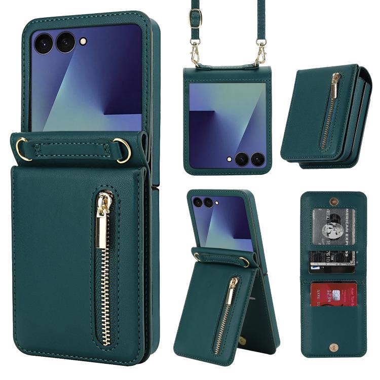Zipper Wallet Card Slot Leather Phone Case with Crossbody Strap