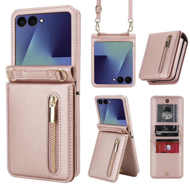 Zipper Wallet Card Slot Leather Phone Case with Crossbody Strap