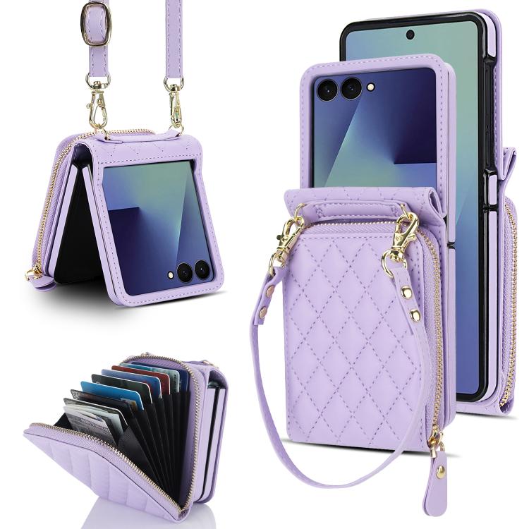 Large Zipper Card Slot Leather Phone Case with Crossbody Strap