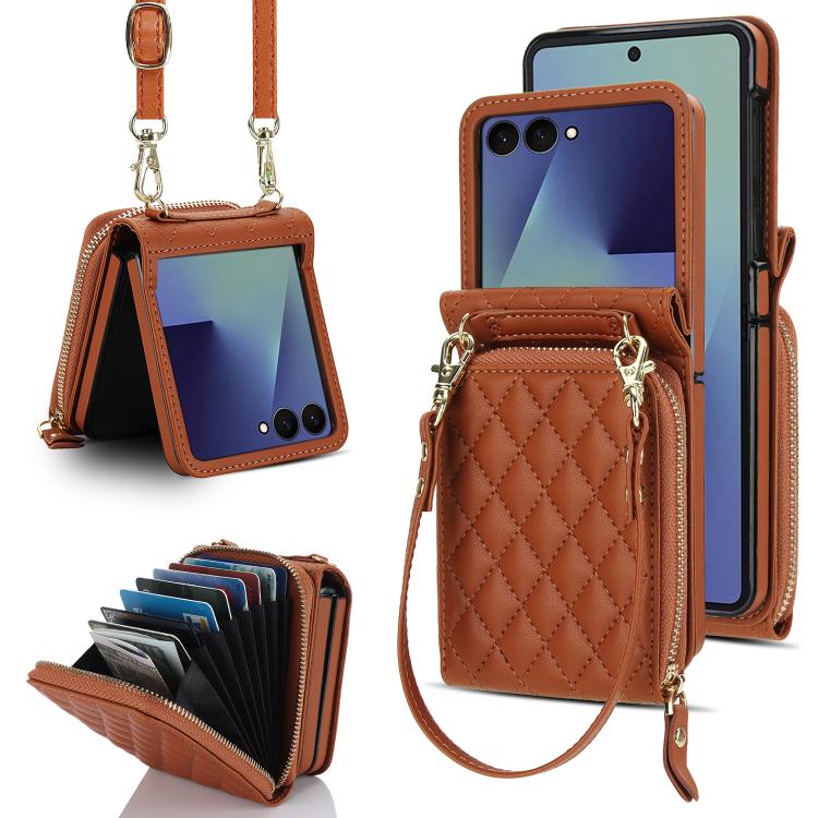 Large Zipper Card Slot Leather Phone Case with Crossbody Strap