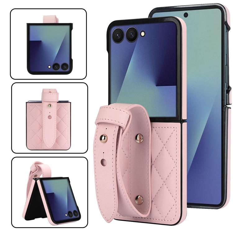 Rhombic Texture Wristband PU Phone Case