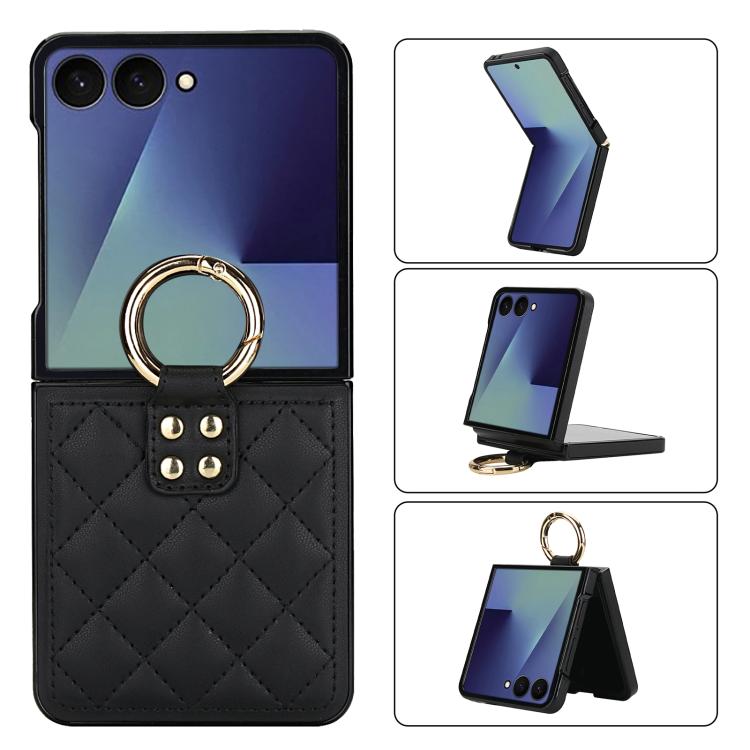 Rhombic Texture Ring Holder PU Phone Case