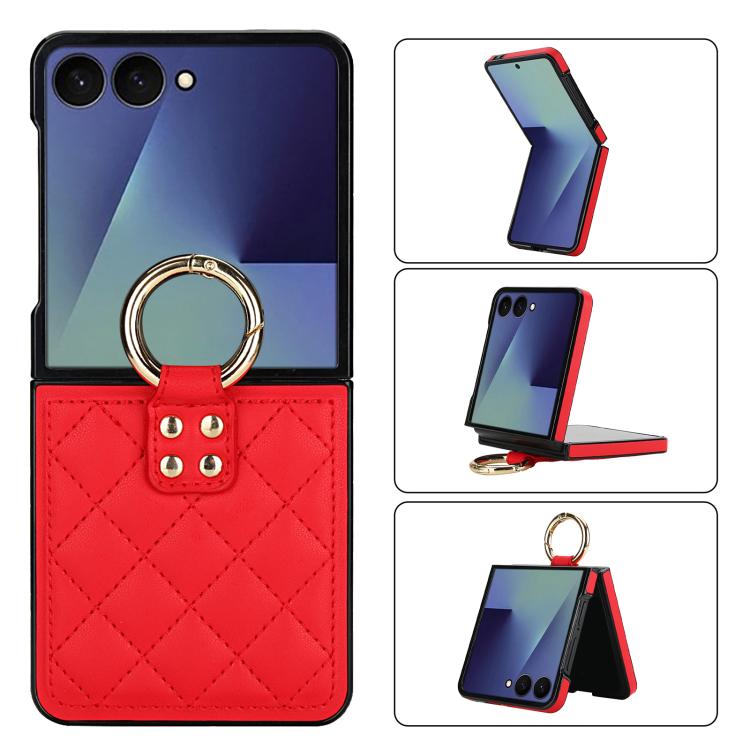 Rhombic Texture Ring Holder PU Phone Case