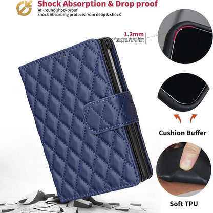 Diamond Lattice Wallet Flip Leather Phone Case, For Galaxy Z Fold8 5G, For Galaxy Z Fold8 Ultra 5G, For Samsung Galaxy Z Fold7, For Samsung Galaxy Z Fold6, For Samsung Galaxy Z Fold5