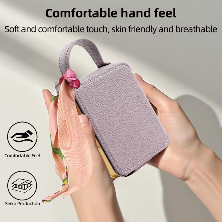 Litchi Pattern Makeup Mirror PU Phone Case with Silk Scarf