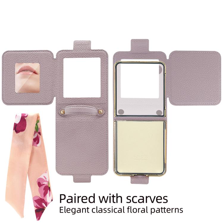 Litchi Pattern Makeup Mirror PU Phone Case with Silk Scarf