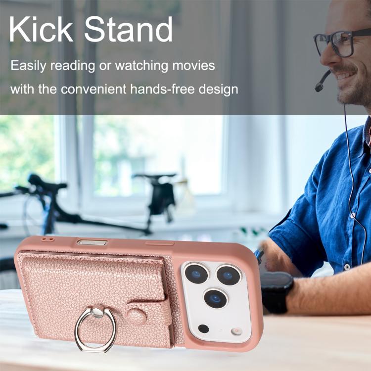 Litchi Texture Drawing Card Bag Ring Holder Phone Case