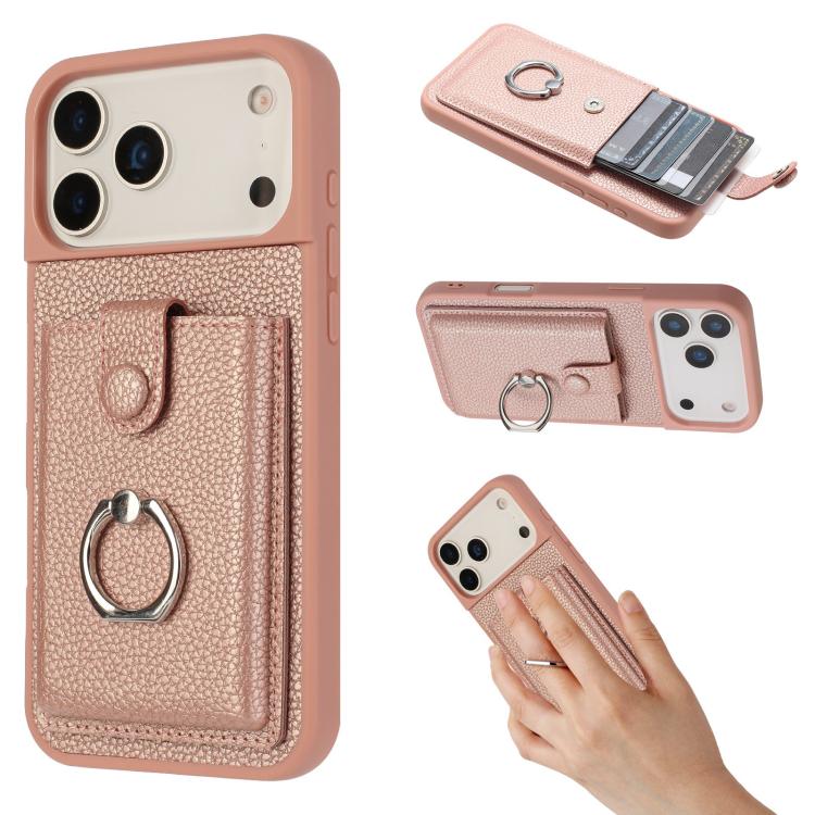 Litchi Texture Drawing Card Bag Ring Holder Phone Case