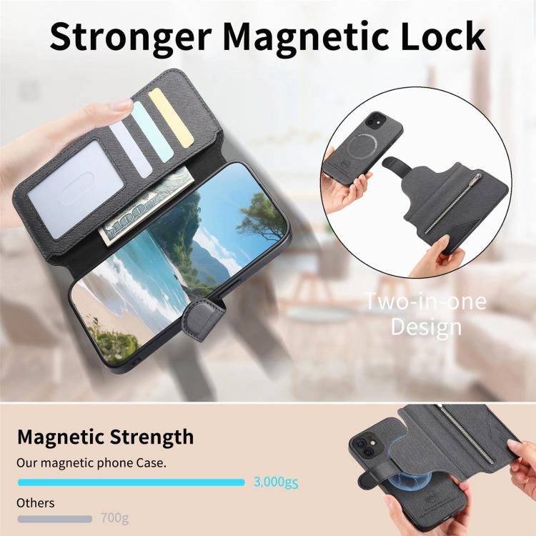 Twill Fabric MagSafe RFID Anti-theft Zipper Wallet Leather Phone Case