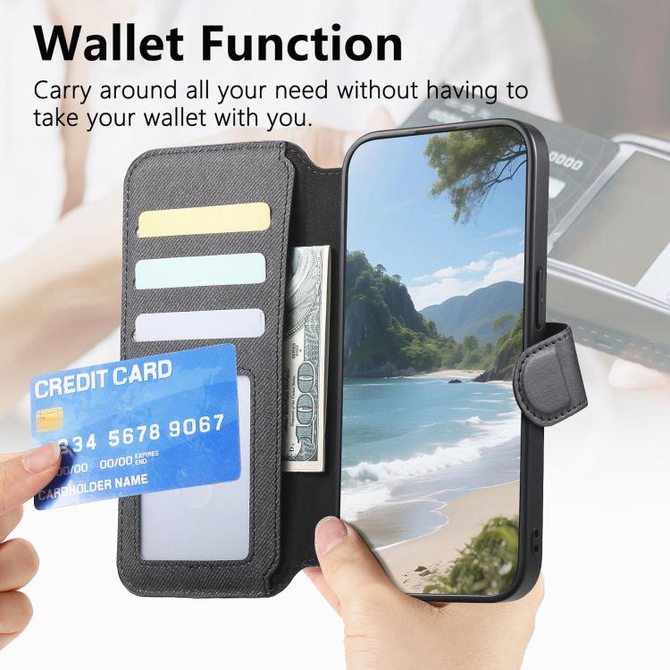 Twill Fabric MagSafe RFID Anti-theft Zipper Wallet Leather Phone Case