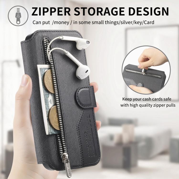 Twill Fabric MagSafe RFID Anti-theft Zipper Wallet Leather Phone Case