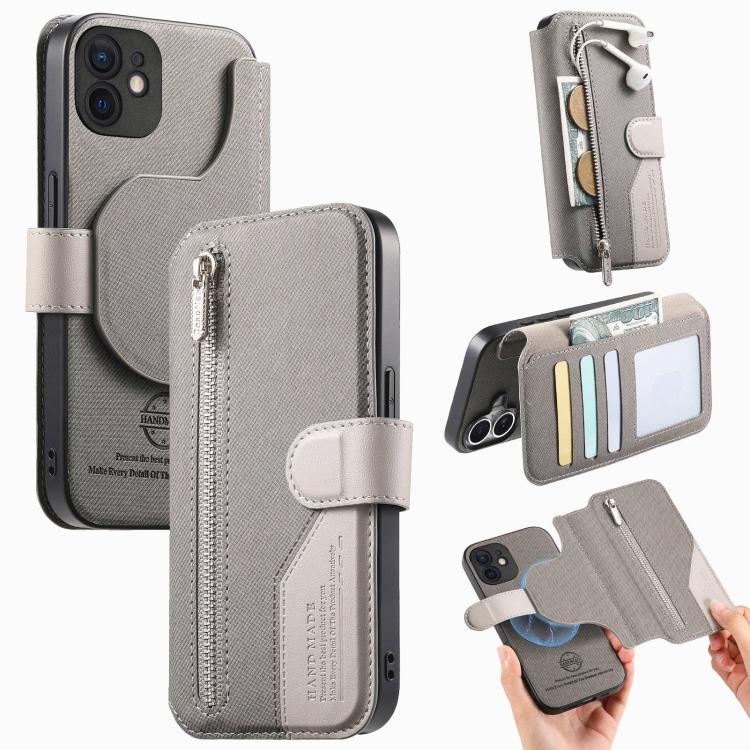 Twill Fabric MagSafe RFID Anti-theft Zipper Wallet Leather Phone Case