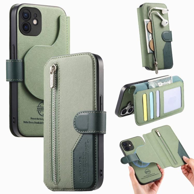 Twill Fabric MagSafe RFID Anti-theft Zipper Wallet Leather Phone Case