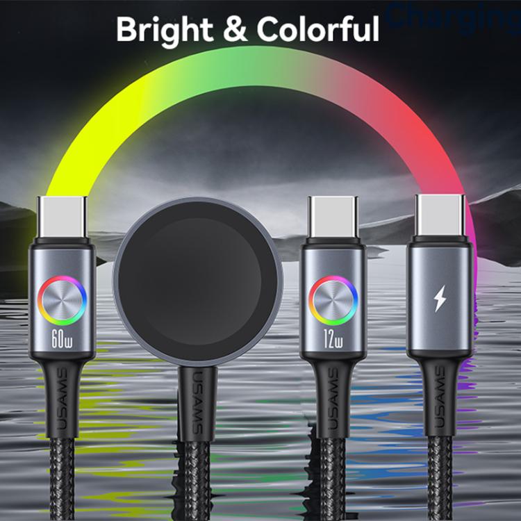 USAMS SJ754 72W 3 in 1 Colorful Light Aluminum Alloy Fast Data Charging Cable, Length: 1.2m