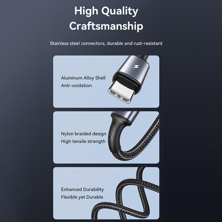 USAMS SJ754 72W 3 in 1 Colorful Light Aluminum Alloy Fast Data Charging Cable, Length: 1.2m