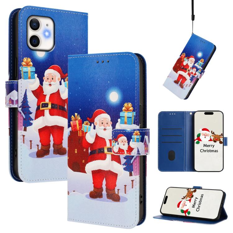 Christmas Series Buckle Leather Phone Case with Hand Strap