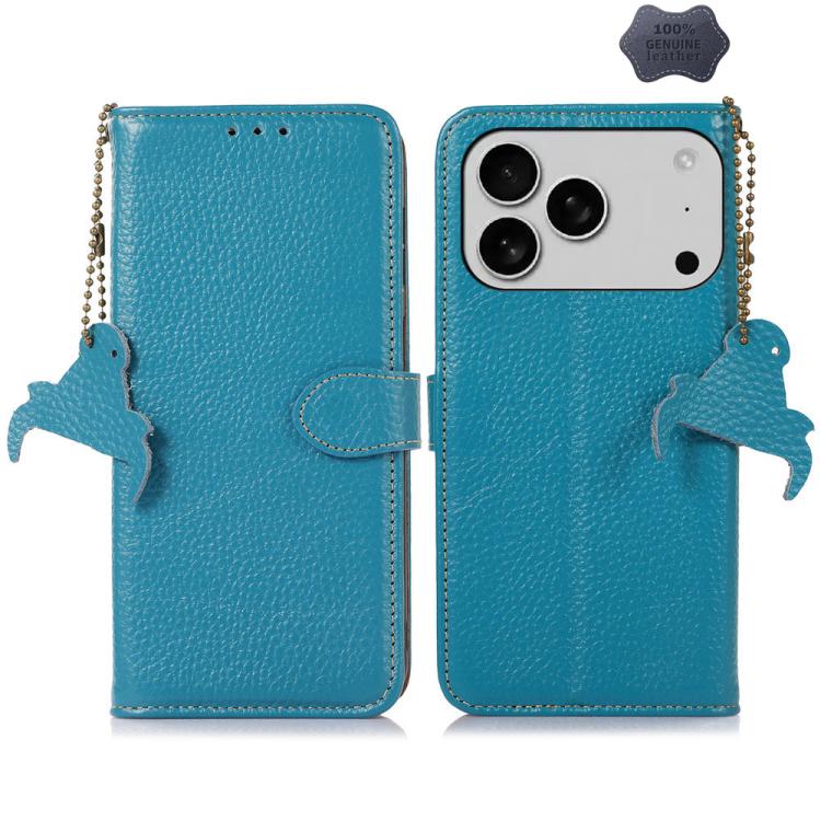 Genuine Leather Litchi Texture RFID Leather Phone Case