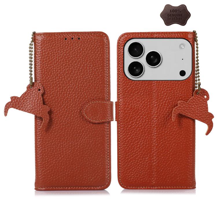 Genuine Leather Litchi Texture RFID Leather Phone Case