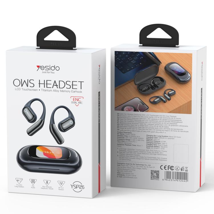 Yesido YSP26 ENC Noise Reduction Ear-hook Open OWS Bluetooth Earphone, with LCD Screen
