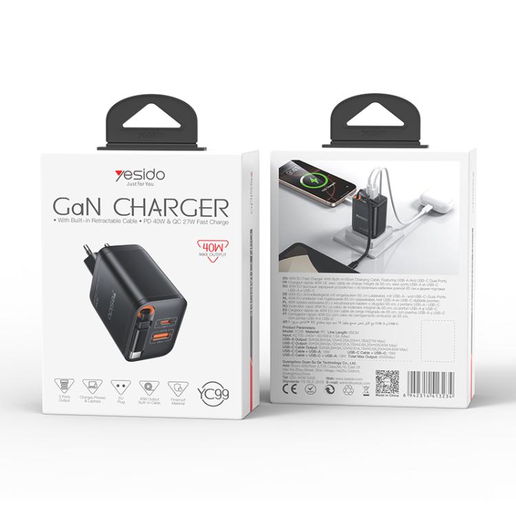 Yesido YC99 40W Fast Charger with Telescopic Type-C Cable
