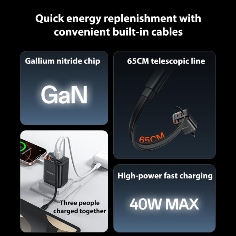 Yesido YC99 40W Fast Charger with Telescopic Type-C Cable