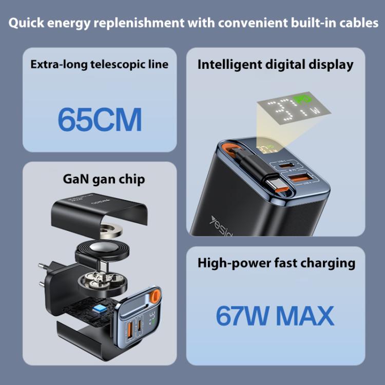Yesido YC100 67W Fast Charger with Telescopic Type-C Cable