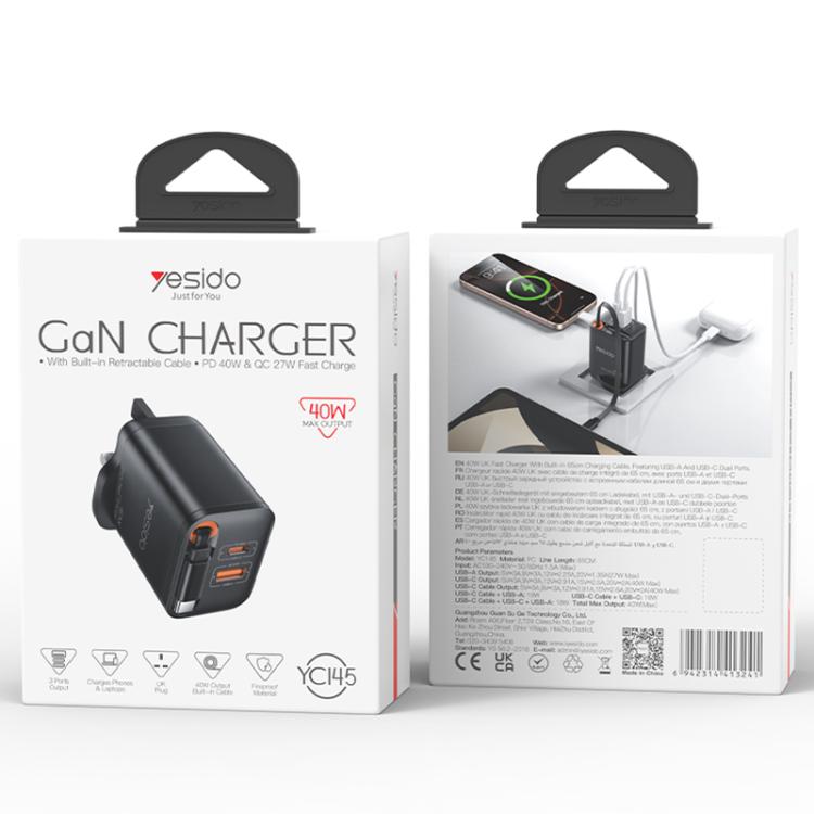 Yesido YC145 40W Fast Charger with Telescopic Type-C Cable