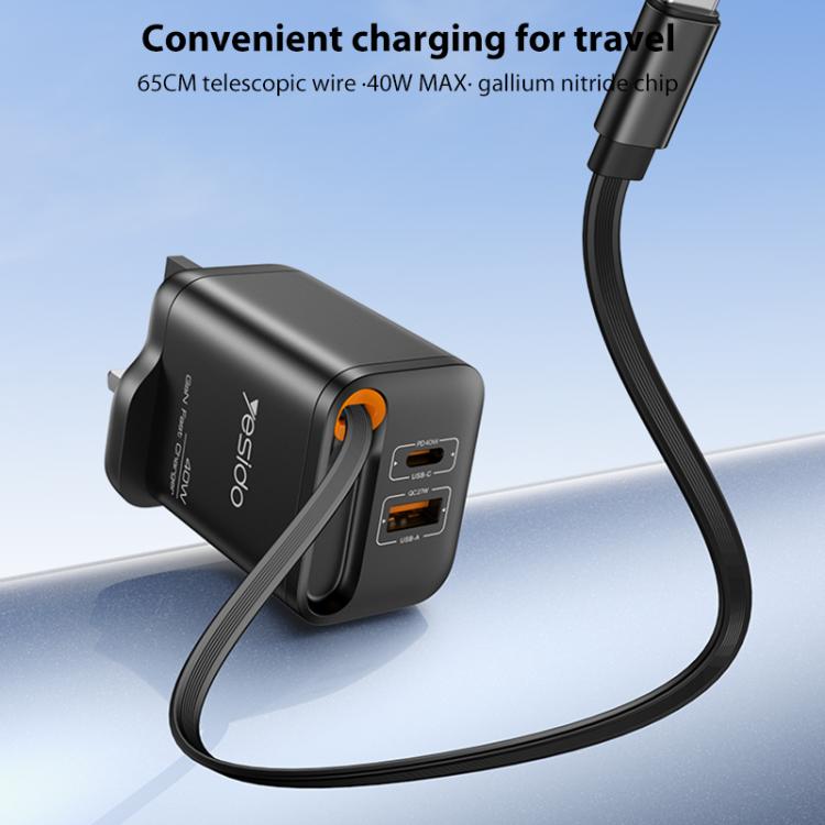 Yesido YC145 40W Fast Charger with Telescopic Type-C Cable