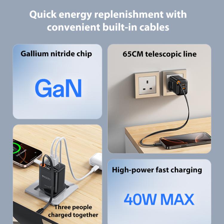 Yesido YC145 40W Fast Charger with Telescopic Type-C Cable