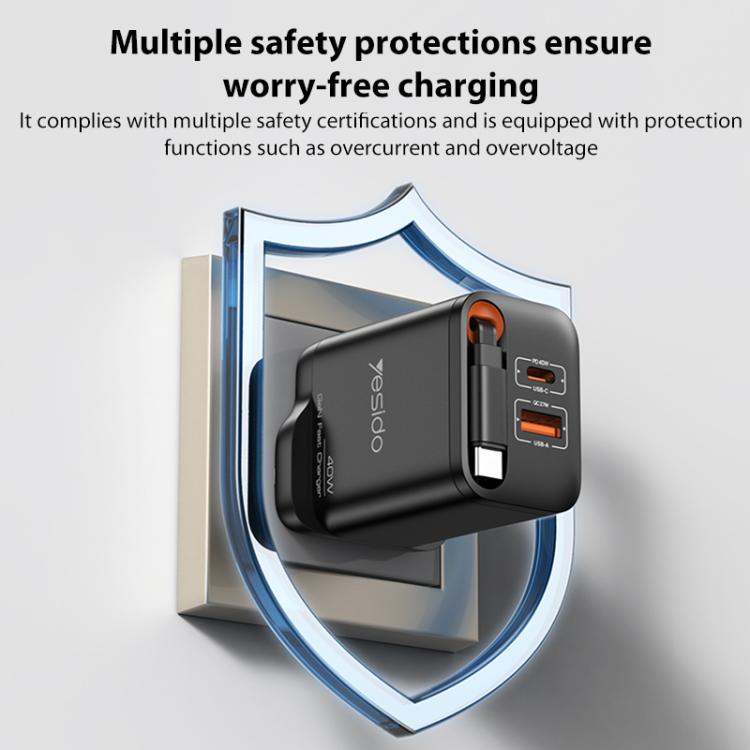 Yesido YC145 40W Fast Charger with Telescopic Type-C Cable