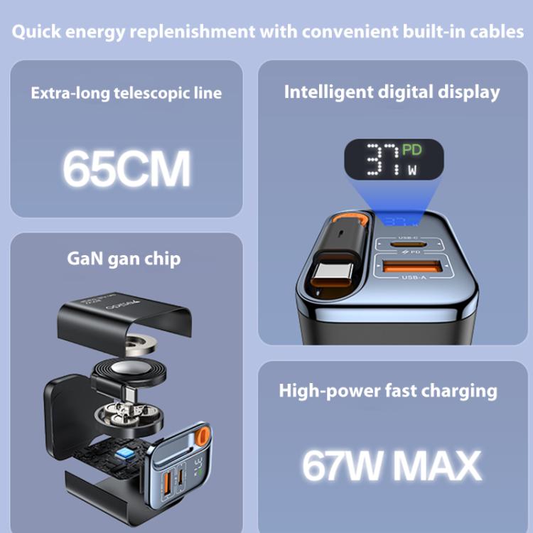 Yesido YC146 67W Fast Charger with Telescopic Type-C Cable