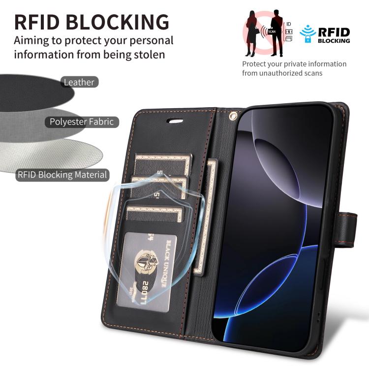 Six Card Slots Buckle Leather Phone Case with Lanyard