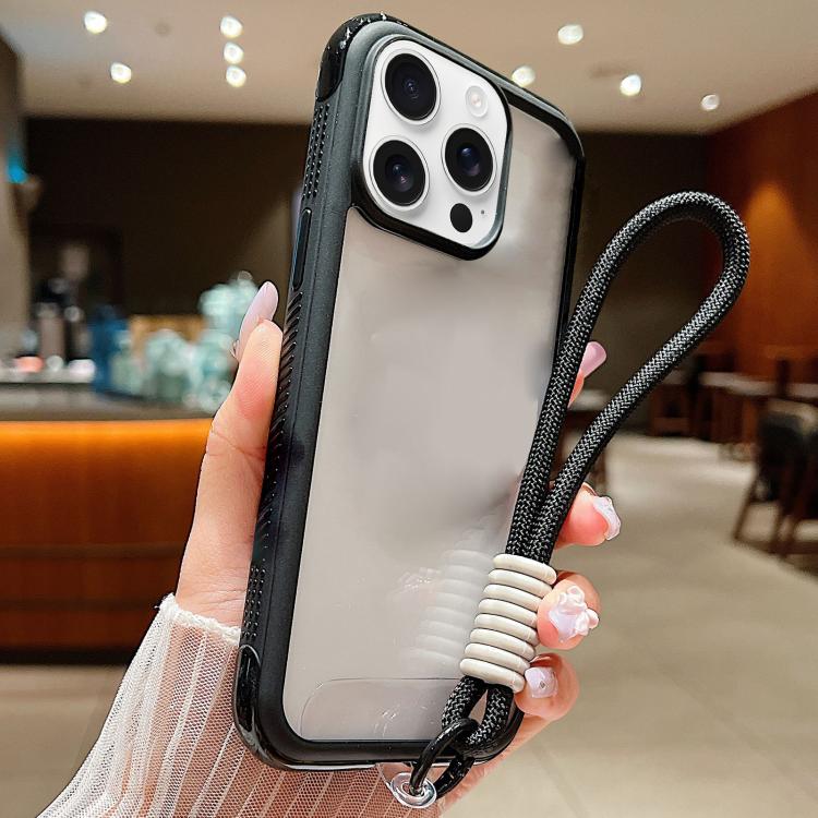 Solid Color Edge Transparency Acrylic TPU Phone Case with Wrist Strap