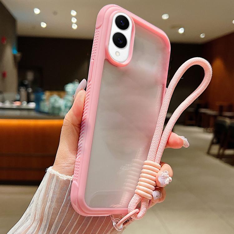 Solid Color Edge Transparency Acrylic TPU Phone Case with Wrist Strap, For Samsung Galaxy S25 Edge 5G, For Samsung Galaxy S25 / S24 5G, For Samsung Galaxy S25+ / S24+ 5G, For Samsung Galaxy S25 Ultra / S24 Ultra 5G