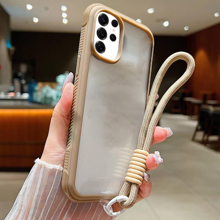 Solid Color Edge Transparency Acrylic TPU Phone Case with Wrist Strap, For Samsung Galaxy S25 Edge 5G, For Samsung Galaxy S25 / S24 5G, For Samsung Galaxy S25+ / S24+ 5G, For Samsung Galaxy S25 Ultra / S24 Ultra 5G