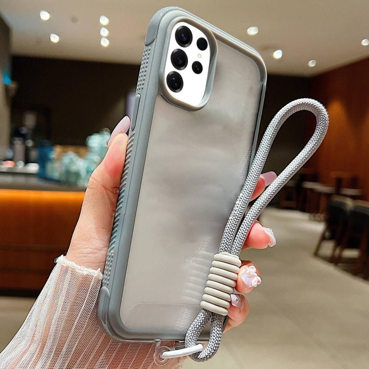 Solid Color Edge Transparency Acrylic TPU Phone Case with Wrist Strap, For Samsung Galaxy S25 Edge 5G, For Samsung Galaxy S25 / S24 5G, For Samsung Galaxy S25+ / S24+ 5G, For Samsung Galaxy S25 Ultra / S24 Ultra 5G
