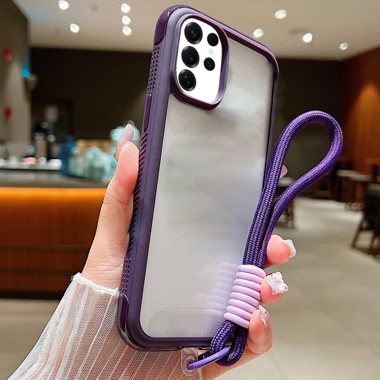 Solid Color Edge Transparency Acrylic TPU Phone Case with Wrist Strap, For Samsung Galaxy S25 Edge 5G, For Samsung Galaxy S25 / S24 5G, For Samsung Galaxy S25+ / S24+ 5G, For Samsung Galaxy S25 Ultra / S24 Ultra 5G