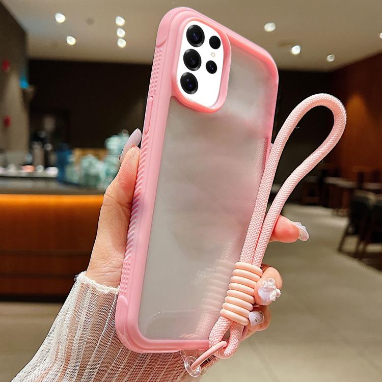 Solid Color Edge Transparency Acrylic TPU Phone Case with Wrist Strap, For Samsung Galaxy S25 Edge 5G, For Samsung Galaxy S25 / S24 5G, For Samsung Galaxy S25+ / S24+ 5G, For Samsung Galaxy S25 Ultra / S24 Ultra 5G