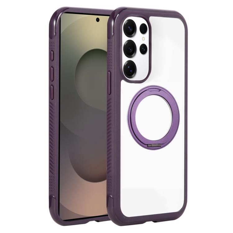 Solid Color Edge Transparency Rotation Holder MagSafe Phone Case, For Samsung Galaxy S25 Edge 5G, For Samsung Galaxy S25 / S24 5G, For Samsung Galaxy S25+ / S24+ 5G, For Samsung Galaxy S25 Ultra / S24 Ultra 5G