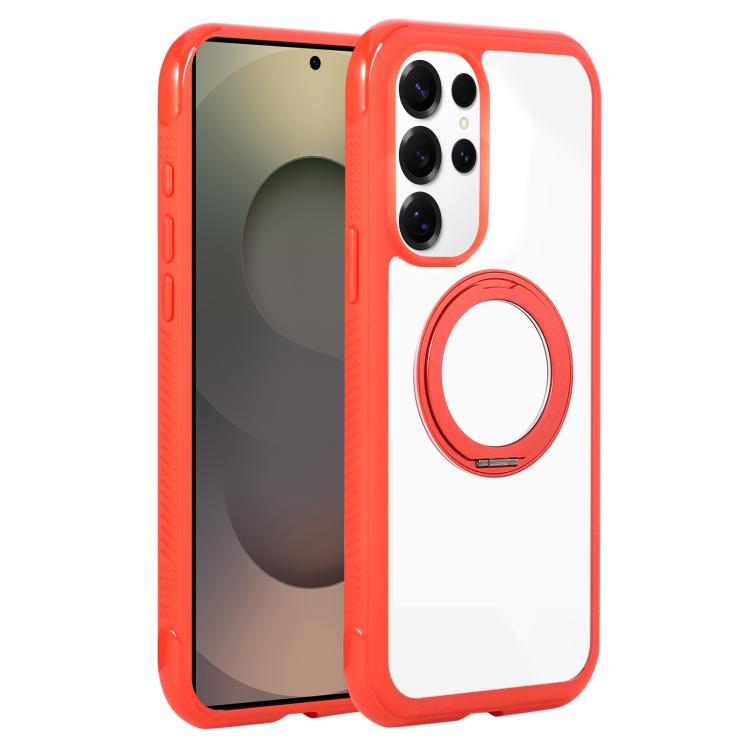 Solid Color Edge Transparency Rotation Holder MagSafe Phone Case, For Samsung Galaxy S25 Edge 5G, For Samsung Galaxy S25 / S24 5G, For Samsung Galaxy S25+ / S24+ 5G, For Samsung Galaxy S25 Ultra / S24 Ultra 5G